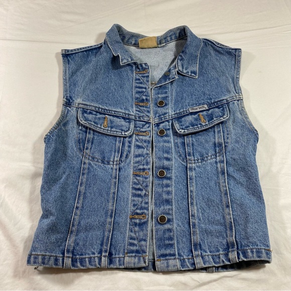 Silver Hawk  Denim Jean Vest Button Down Vest Shirt Chest pockets Shirt Top Vest - Picture 5 of 14